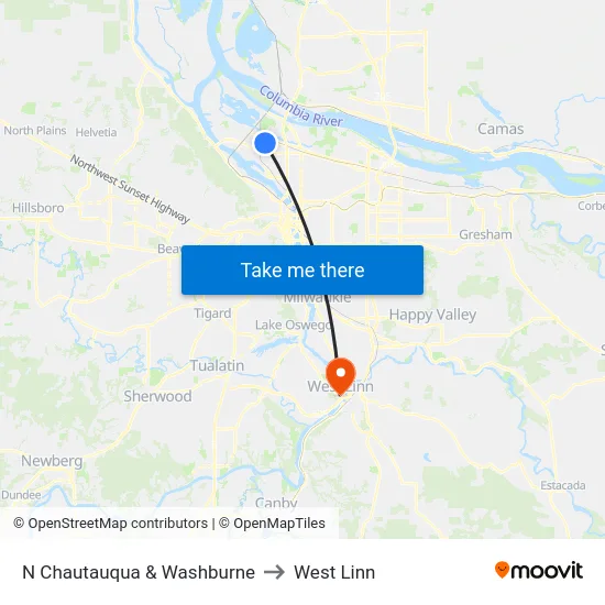 N Chautauqua & Washburne to West Linn map