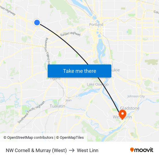 NW Cornell & Murray (West) to West Linn map