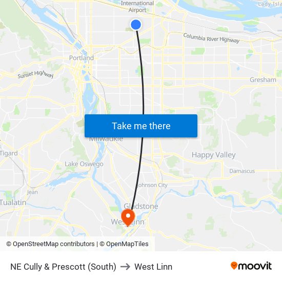 NE Cully & Prescott (South) to West Linn map