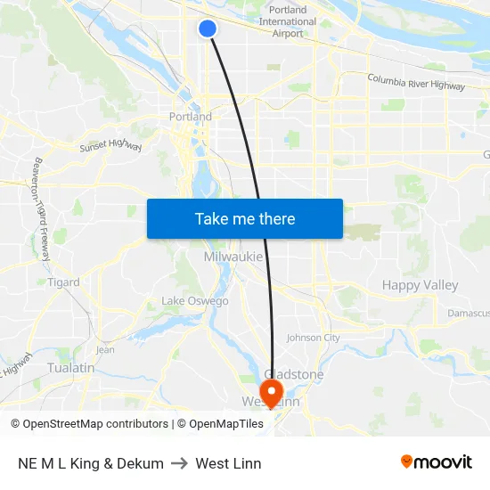 NE M L King & Dekum to West Linn map
