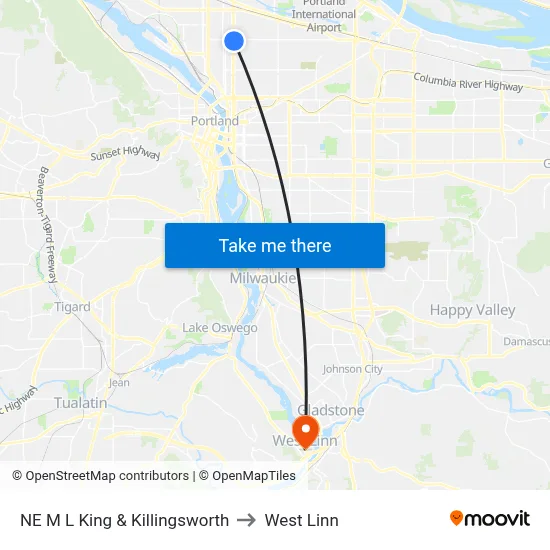 NE M L King & Killingsworth to West Linn map