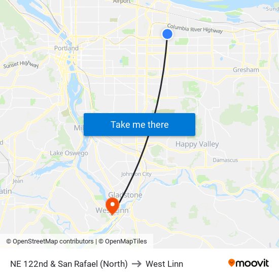 NE 122nd & San Rafael (North) to West Linn map