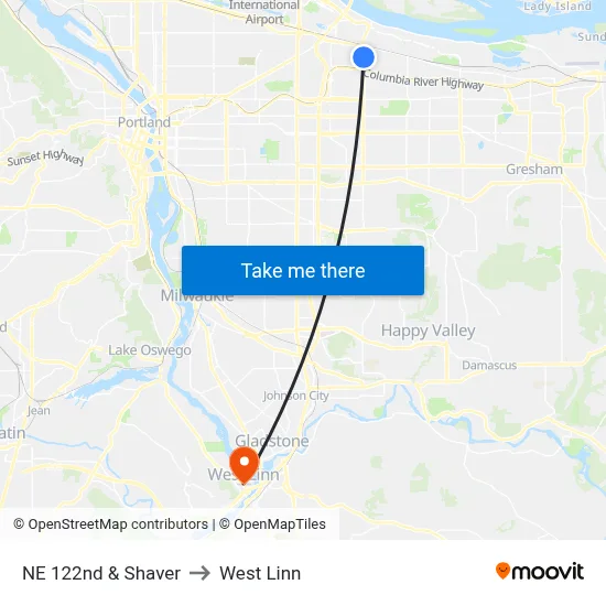 NE 122nd & Shaver to West Linn map