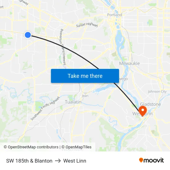SW 185th & Blanton to West Linn map