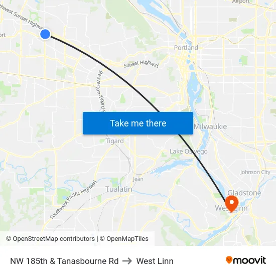 NW 185th & Tanasbourne Rd to West Linn map