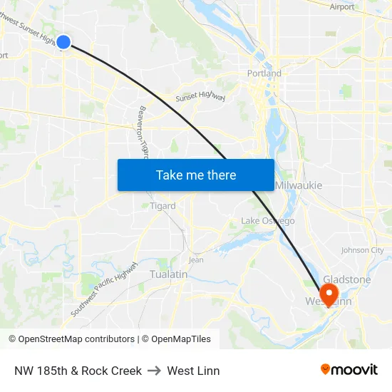 NW 185th & Rock Creek to West Linn map