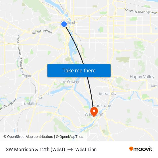 SW Morrison & 12th (West) to West Linn map