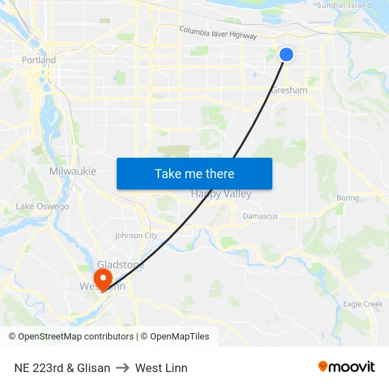 NE 223rd & Glisan to West Linn map