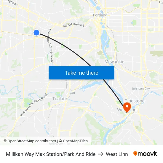 Millikan Way Max Station/Park And Ride to West Linn map