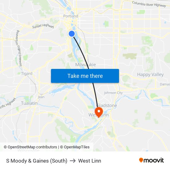 S Moody & Gaines (South) to West Linn map