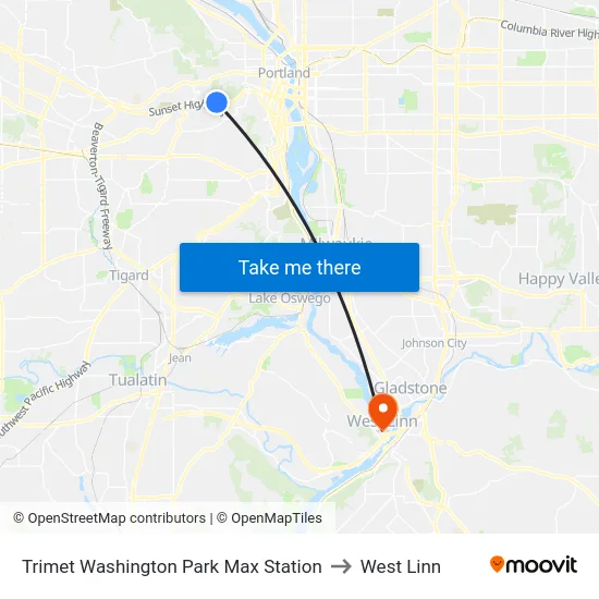 Trimet Washington Park Max Station to West Linn map