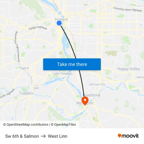 Sw 6th & Salmon to West Linn map