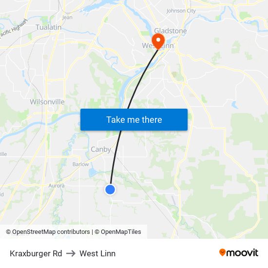 Kraxburger Rd to West Linn map