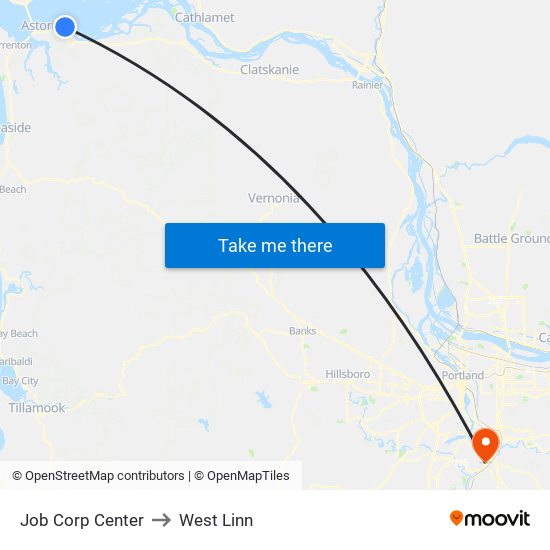 Job Corp Center to West Linn map