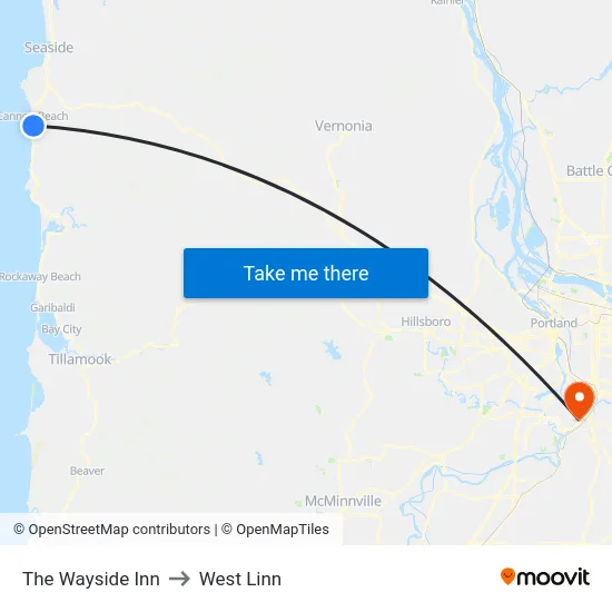 The Wayside Inn to West Linn map