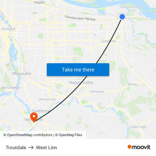 Troutdale (900 Block NW Frontage Rd) to West Linn map