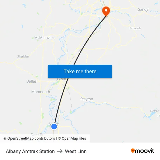 Albany Amtrak Station to West Linn map