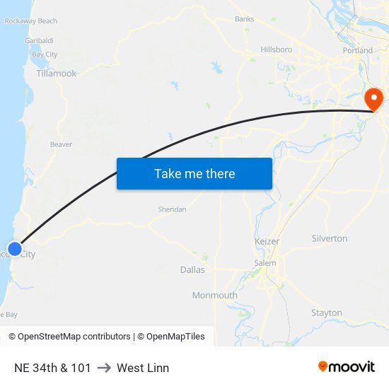 NE 34th & 101 to West Linn map