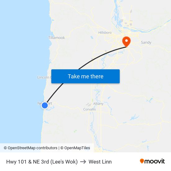 Hwy 101 & NE 3rd (Lee's Wok) to West Linn map