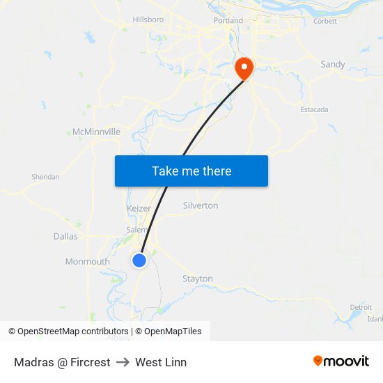 Madras @ Fircrest to West Linn map