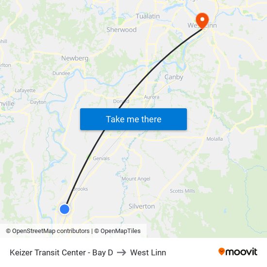 Keizer Transit Center - Bay D to West Linn map