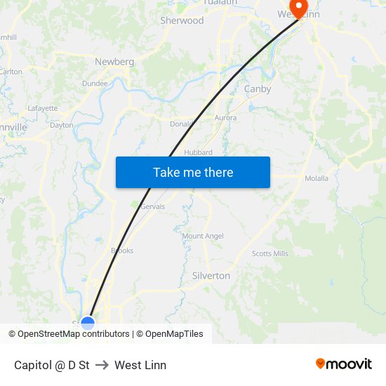 Capitol @ D St to West Linn map