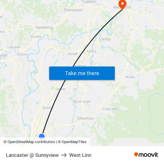 Lancaster @ Sunnyview to West Linn map