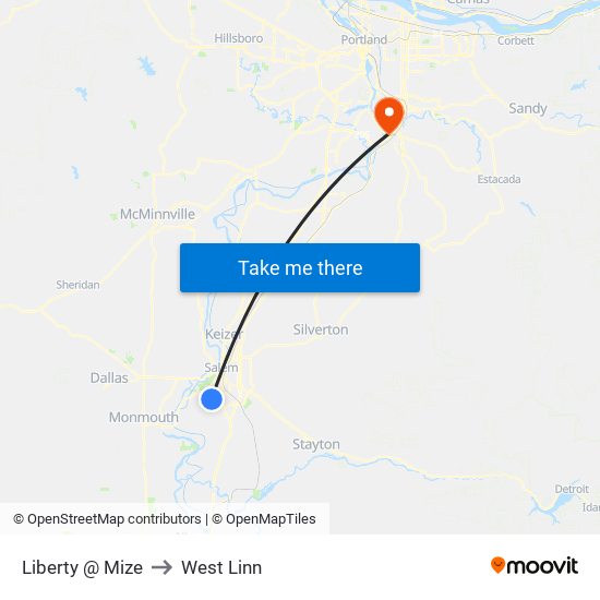 Liberty @ Mize to West Linn map