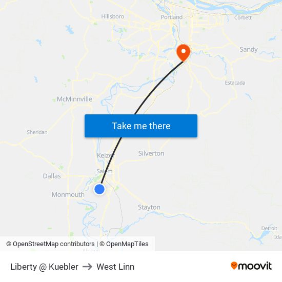 Liberty @ Kuebler to West Linn map