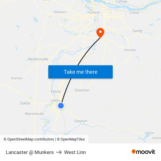 Lancaster @ Munkers to West Linn map