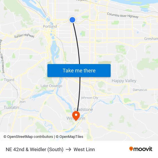 NE 42nd & Weidler (South) to West Linn map