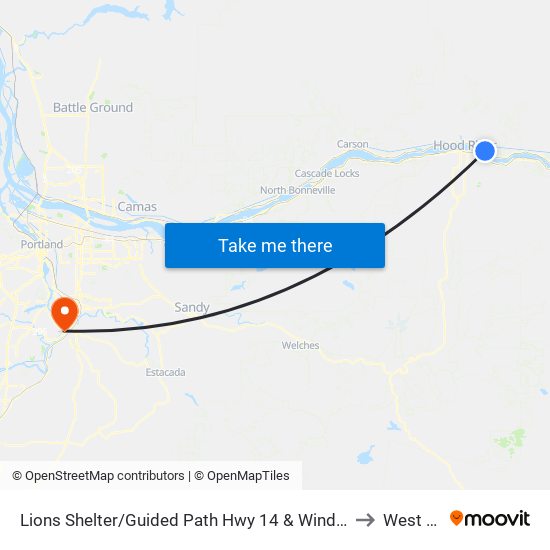 Lions Shelter/Guided Path Hwy 14 & Wind Ranch Rd Bn to West Linn map