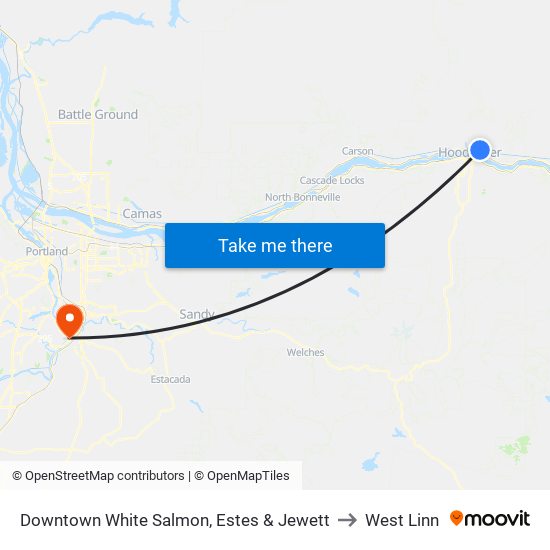Downtown White Salmon, Estes & Jewett to West Linn map