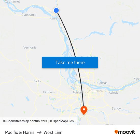 Pacific & Harris to West Linn map