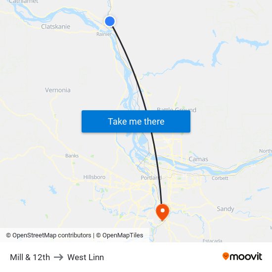 Mill  & 12th to West Linn map