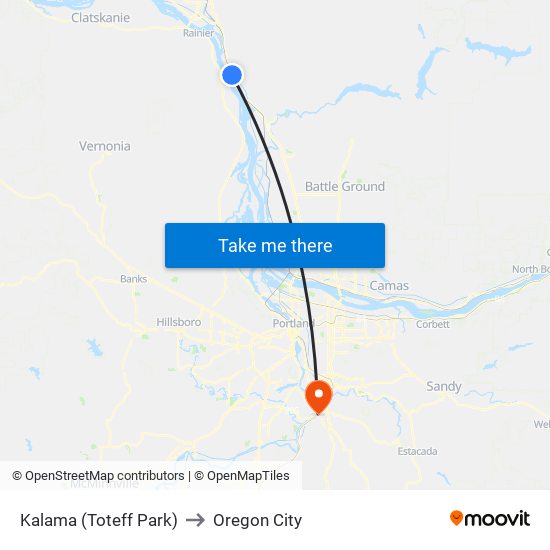 Kalama (Toteff Park) to Oregon City map