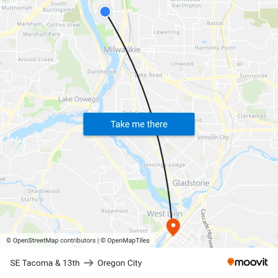 SE Tacoma & 13th to Oregon City map