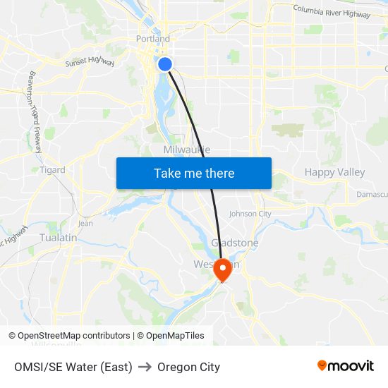OMSI/SE Water (East) to Oregon City map