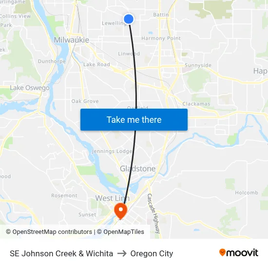 SE Johnson Creek & Wichita to Oregon City map