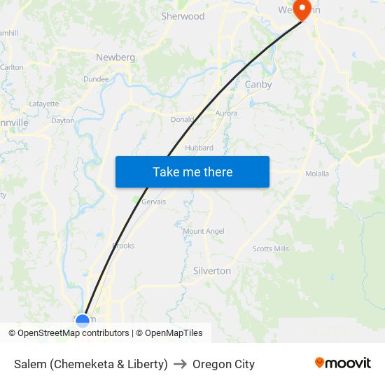 Salem (Chemeketa & Liberty) to Oregon City map