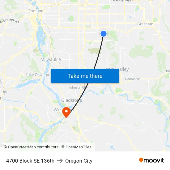 4700 Block SE 136th to Oregon City map