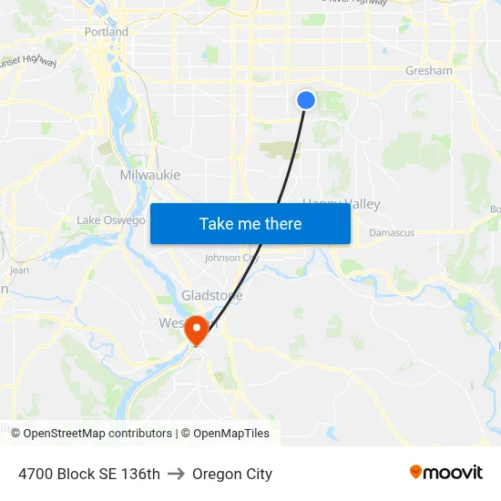 4700 Block SE 136th to Oregon City map
