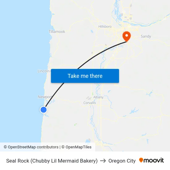 Seal Rock (Chubby Lil Mermaid Bakery) to Oregon City map