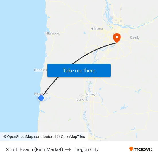 South Beach (Fish Market) to Oregon City map