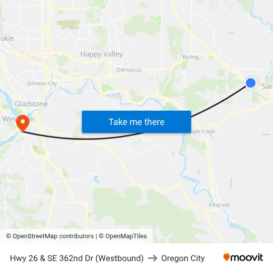 Hwy 26 & SE 362nd Dr (Westbound) to Oregon City map