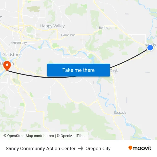 Sandy Community Action Center to Oregon City map
