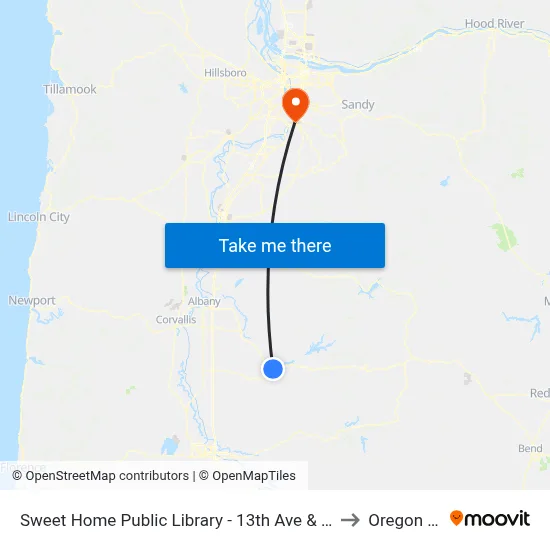 Sweet Home Public Library - 13th Ave & Kalmia St to Oregon City map
