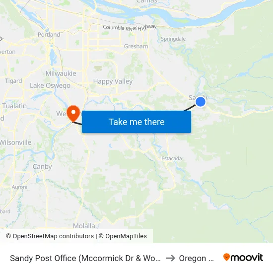 Sandy Post Office (Mccormick Dr & Wolf Dr) to Oregon City map