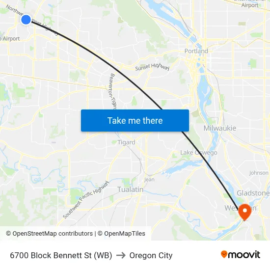 6700 Block Bennett St (WB) to Oregon City map