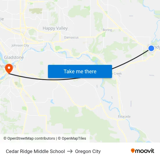 Cedar Ridge Middle School to Oregon City map